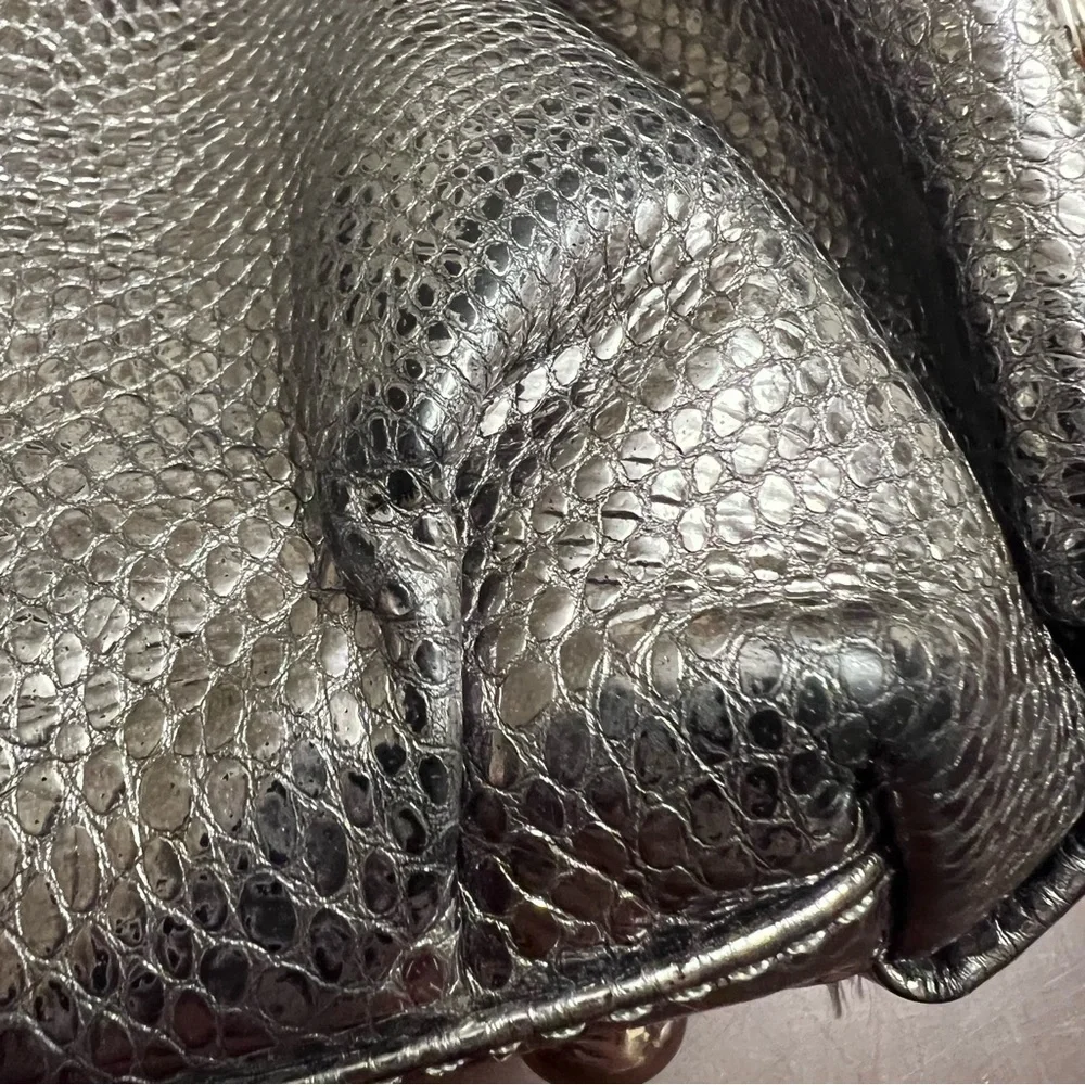 Michael Michael Kors Newbury satchel snake embossed  leather pewter silver